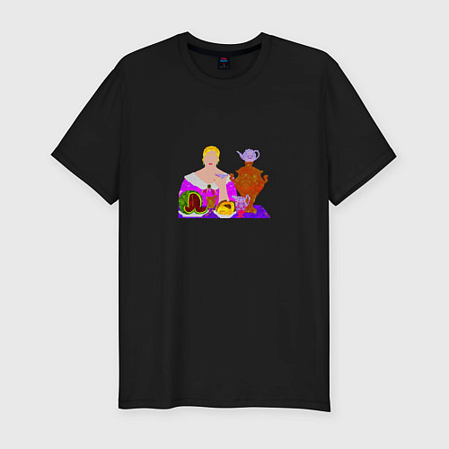 Мужская slim-футболка Купчиха за чаем / Черный – фото 1
