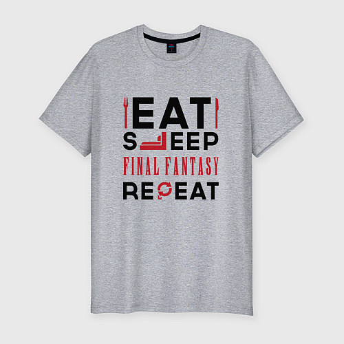 Мужская slim-футболка Надпись: eat sleep Final Fantasy repeat / Меланж – фото 1