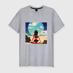 Мужская slim-футболка Девушка на пляже