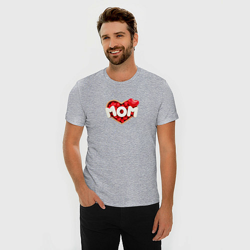 Мужская slim-футболка I Love mom / Меланж – фото 3