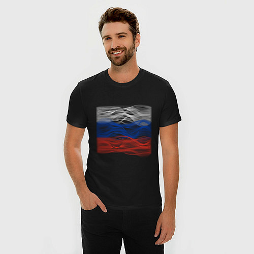Мужская slim-футболка Триколор флаг / Черный – фото 3