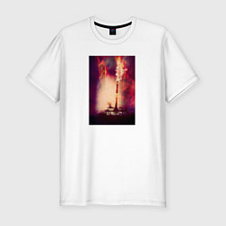 Мужская slim-футболка Танк в пламени на поле боя