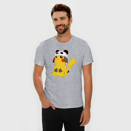 Мужская slim-футболка Pika panda / Меланж – фото 3