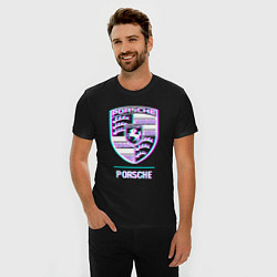 Футболка slim-fit Значок Porsche в стиле glitch, цвет: черный — фото 2