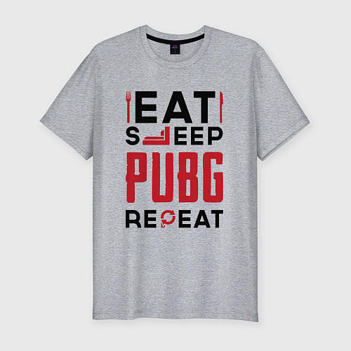 Мужская slim-футболка Надпись: eat sleep PUBG repeat / Меланж – фото 1