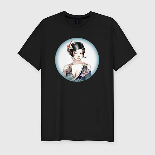Мужская slim-футболка Гейша в круге / Черный – фото 1