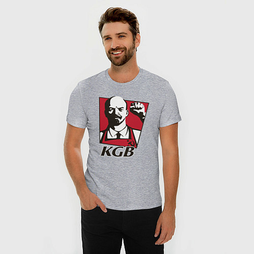 Мужская slim-футболка KGB Lenin / Меланж – фото 3