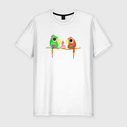 Мужская slim-футболка Попугайчики и арбуз