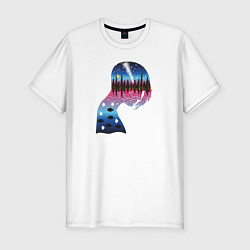 Футболка slim-fit Силуэт девушки, природный пейзаж в силуэте, цвет: белый