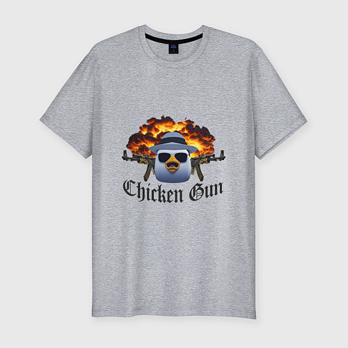 Мужская slim-футболка Chicken gun game / Меланж – фото 1