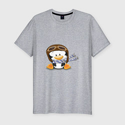 Мужская slim-футболка Пингвин в шапке лётчика