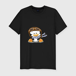 Мужская slim-футболка Пингвин в шапке лётчика