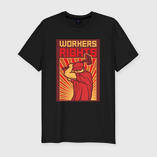 Мужская slim-футболка Права работников / Черный – фото 1