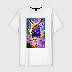 Мужская slim-футболка Stand of Pikachu - city fantasy