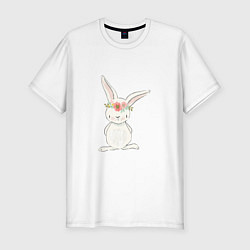 Футболка slim-fit Милый кролик с венком на голове, цвет: белый