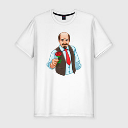 Мужская slim-футболка Ленин с розой