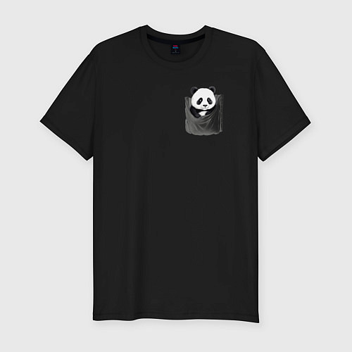 Мужская slim-футболка Панда в кармане / Черный – фото 1