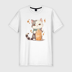 Мужская slim-футболка Кот с латте