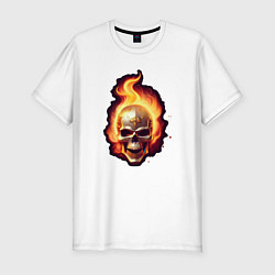 Футболка slim-fit Огненный горящий череп, цвет: белый