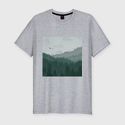 Мужская slim-футболка Туманные холмы и лес