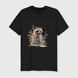 Мужская slim-футболка Акварельный милый енот