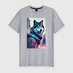 Мужская slim-футболка Волк - житель мегаполиса