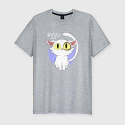 Мужская slim-футболка Судзумэ закрывающая двери: Котик белый