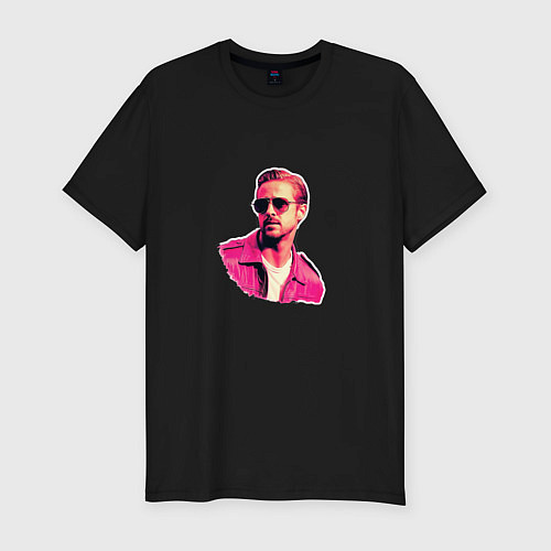 Мужская slim-футболка Райан Гослинг розовый арт / Черный – фото 1