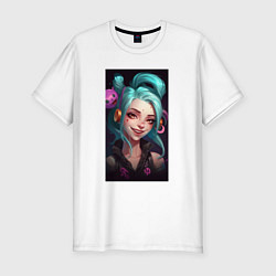 Футболка slim-fit Jinx art Arcane League of Legends, цвет: белый