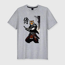 Футболка slim-fit Тигр самурай - иероглиф, цвет: меланж