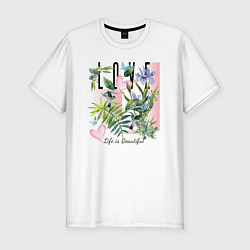 Мужская slim-футболка С сердцем, бабочкой и птичкой