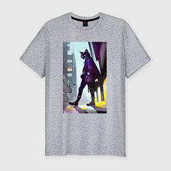 Мужская slim-футболка Чёрный котяра на своём районе - Бронкс