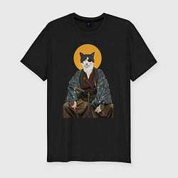 Футболка slim-fit Samurai one - eyed cat, цвет: черный