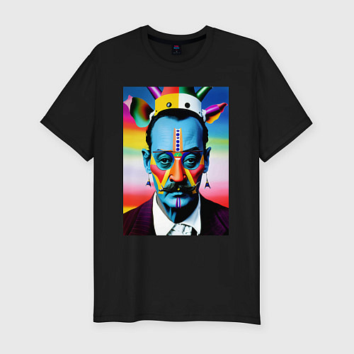 Мужская slim-футболка Salvador Dali - pop art - neural network / Черный – фото 1