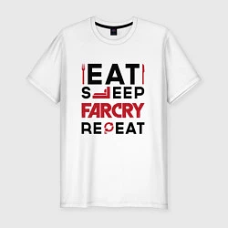 Футболка slim-fit Надпись: eat sleep Far Cry repeat, цвет: белый