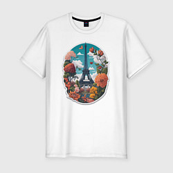 Мужская slim-футболка Эйфелева башня в цветах