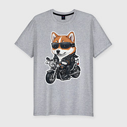 Мужская slim-футболка Shiba Inu собака мотоциклист