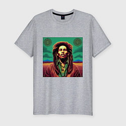 Футболка slim-fit Digital Art Bob Marley in the field, цвет: меланж