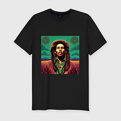 Мужская slim-футболка Digital Art Bob Marley in the field
