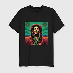 Футболка slim-fit Digital Art Bob Marley in the field, цвет: черный