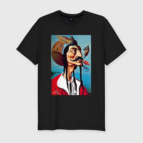 Мужская slim-футболка Портрет Сальвадора Дали - нейросеть / Черный – фото 1