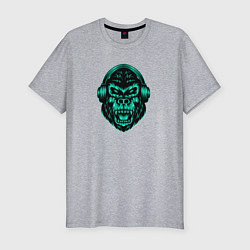 Футболка slim-fit Крутая горилла в наушниках, цвет: меланж