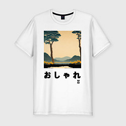 Мужская slim-футболка MoMo - Деревья на фоне гор в японском стиле