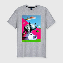 Мужская slim-футболка Прикольный носорог - поп-арт