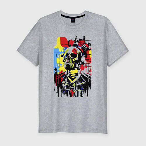 Мужская slim-футболка Skull - pop art - sketch / Меланж – фото 1