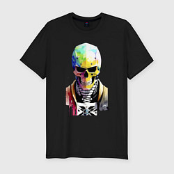 Футболка slim-fit Skull - cyberpunk - watercolor, цвет: черный