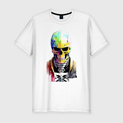 Мужская slim-футболка Skull - cyberpunk - watercolor