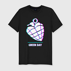 Мужская slim-футболка Green Day glitch rock