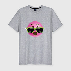 Мужская slim-футболка Розовый смайлик в очках