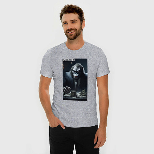 Мужская slim-футболка Payday 3 gorilla with money / Меланж – фото 3